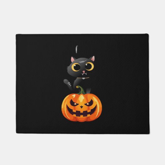 Paillasson Chat noir Halloween Design - Art Citrouille Éffray (Devant)