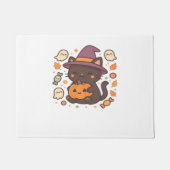 Paillasson Chat noir mignon avec Casquette sorcier - Kawaii H (Devant)