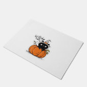 Paillasson Chat noir mignon en citrouille avec casquette sorc (Incliné)