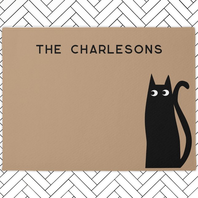 Paillasson Chat noir personnalisé (Fun black cat family name custom text welcome doormat)