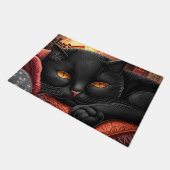 Paillasson Chat noir posé devant une cheminée (Incliné)