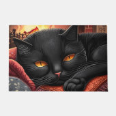 Paillasson Chat noir posé devant une cheminée (Devant)