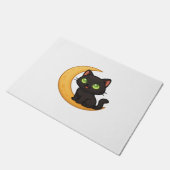 Paillasson Chat noir souriant aux yeux verts brillants assis (Incliné)