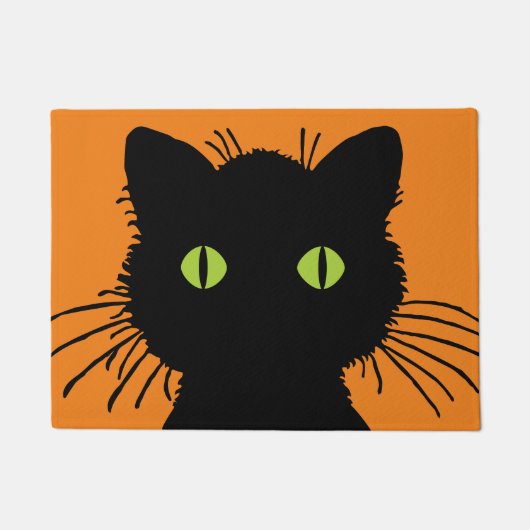 Paillasson Chat noir surdimensionné avec yeux verts bulles (Devant)