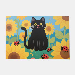Paillasson Chat noir tournesols coccinelles
