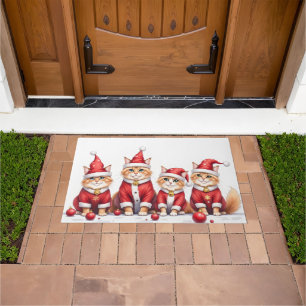 Paillasson Chat Persan tenue de Noël chapeau de Père Noël