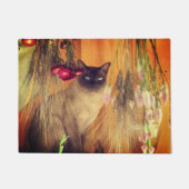 Paillasson Chat Siamois Posé Avec Fleurs (Devant)