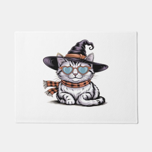 Paillasson Chat sorcière cool - Cute Halloween Kitty avec coe (Devant)