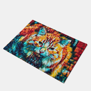 Paillasson Chat tigré hippie coloré bleu orange de Boho