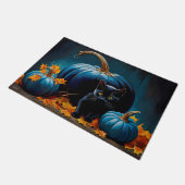 Paillasson Chaton noir et lune bleue Citrouilles Feuilles d'a (Incliné)