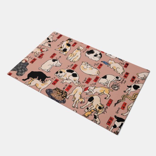 Paillasson chats japonais Ukiyo-e Funny kitty (Incliné)