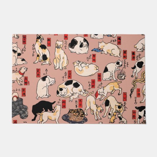 Paillasson chats japonais Ukiyo-e Funny kitty (Devant)