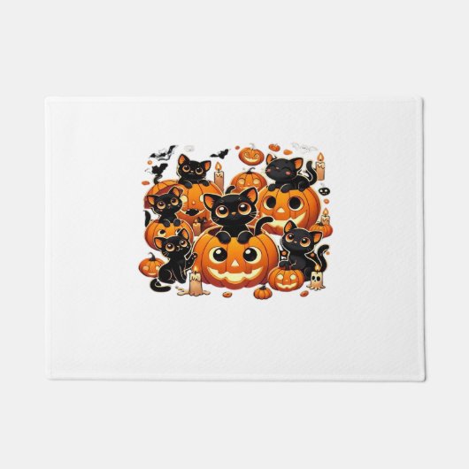 Paillasson Chats noirs mignons en Citrouille Halloween Night  (Devant)
