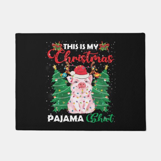 Paillasson Chemise rose cochon en pyjama de Noël (Devant)