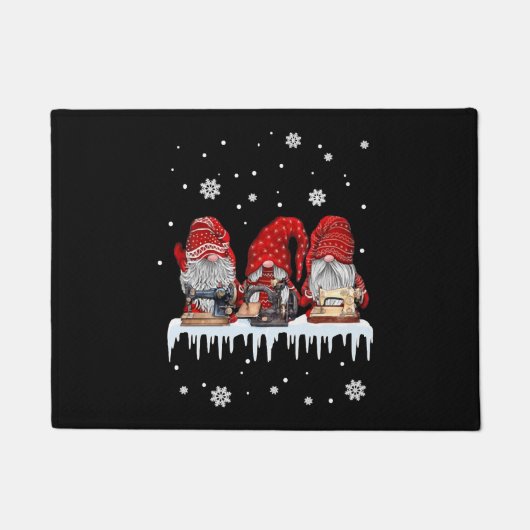 Paillasson Chemise rouge Gnome Noël Gnomies roux Machine à co (Devant)