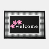 Paillasson Chèques Plaid Noir Blanc Floral (Devant)
