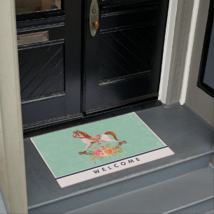 Paillasson Cheval à roche vintage avec Bouquet floral