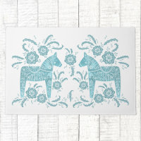Cheval de Dala suédois Turquoise vert et blanc mat