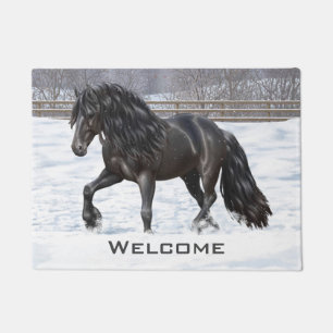 Paillasson Cheval Noir Friésien En Neige
