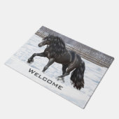 Paillasson Cheval Noir Friésien En Neige (Incliné)