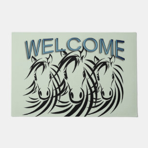 Paillasson Cheval noir Têtes vert