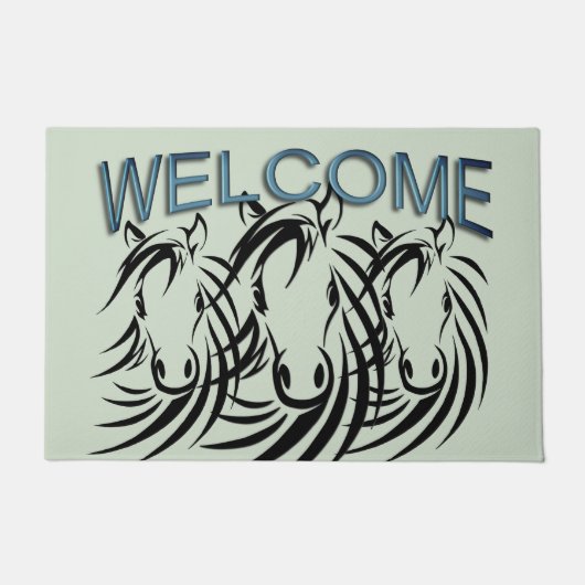 Paillasson Cheval noir Têtes vert (Devant)