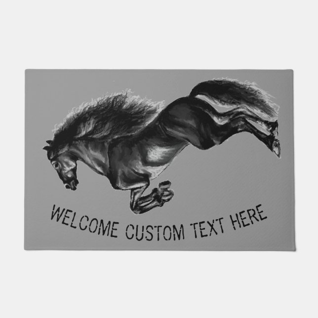 Paillasson Cheval sauvage noir droit - Ajouter votre texte /  (Devant)