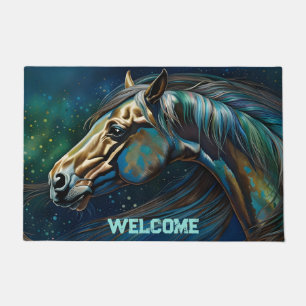 Paillasson Cheval Turquoise bleu vert brun