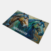Paillasson Chevaux Turquoise bleu vert brun (Incliné)