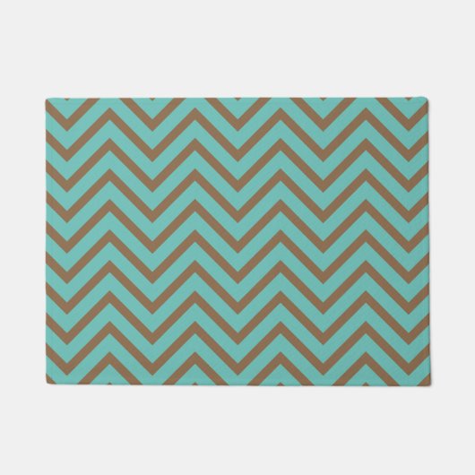 Paillasson Chevron Motif Décor Lumière Turquoise Et Brown (Devant)