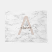 Paillasson Chic Blush Pink White Marble Script Nom monogram (Devant)