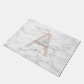 Paillasson Chic Blush Pink White Marble Script Nom monogram (Incliné)