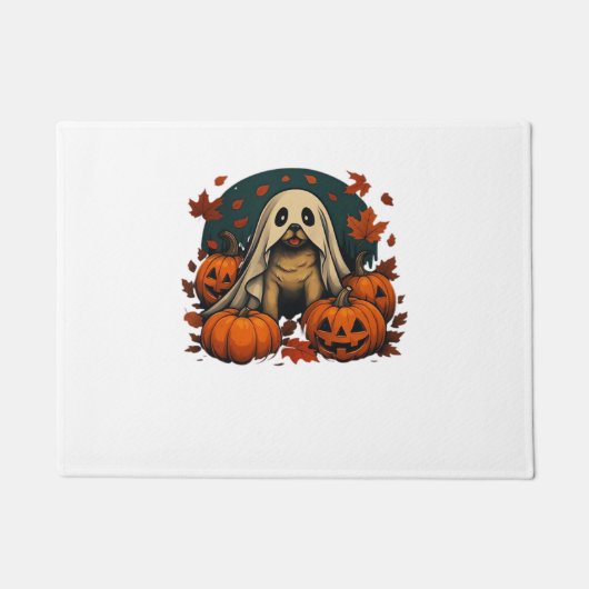Paillasson Chic chien Carlin avec Citrouille Automne Hallowee (Devant)