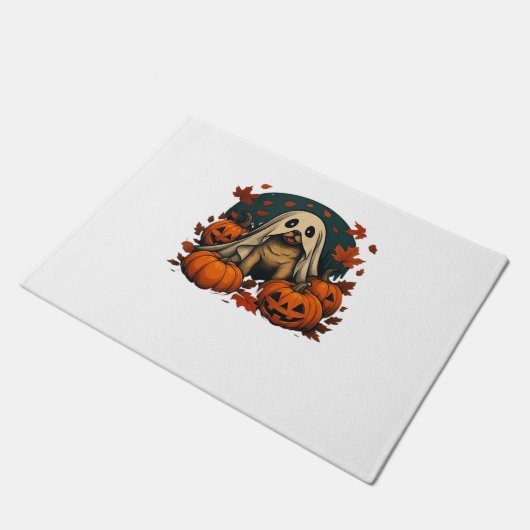 Paillasson Chic chien Carlin avec Citrouille Automne Hallowee (Incliné)