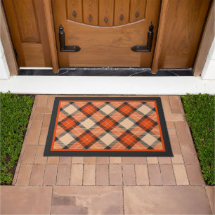 Paillasson Chic Citrouille de Beige Noir Motif Plaid Orange