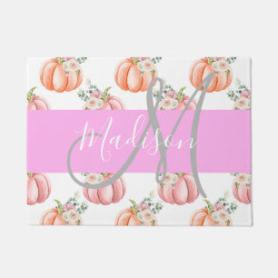 Paillasson Chic Fleur Blanche Rose Pêche Citrouille Monogramm
