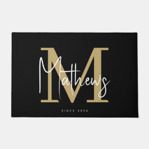 Paillasson Chic Gold Black White Monogramme Nom de famille