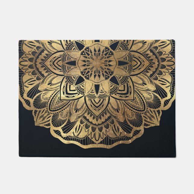Paillasson Chic Moderne Marine Blue Gold Mandala (Devant)