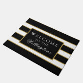 Paillasson Chic moderne Noir Blanc Or rayé Personnalisé (Incliné)