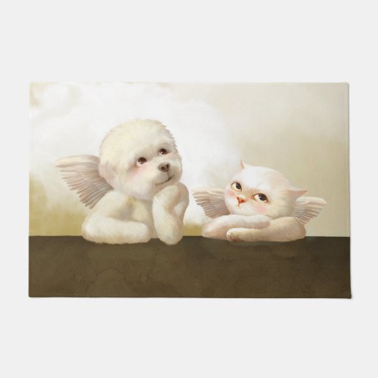 Paillasson Chien angélique et chat sur Cloud (Devant)