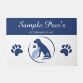 Paillasson Chien Bleu Et Blanc Avec Logo Chat Clinique Vétéri (Devant)