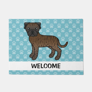 Paillasson Chien bouledogue Cartoon Brindle avec texte de bie