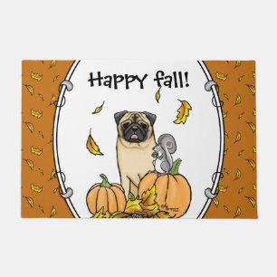 Paillasson Chien Carlin d'automne (fawn) Citrouille mignon Fe