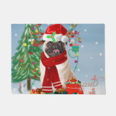 Paillasson Chien carlin en neige avec cadeaux de Noël (Devant)