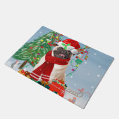Paillasson Chien carlin en neige avec cadeaux de Noël (Incliné)