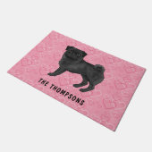 Paillasson Chien Carlin Noir Mops Cute Mops Et Coeurs Rose Av (Incliné)