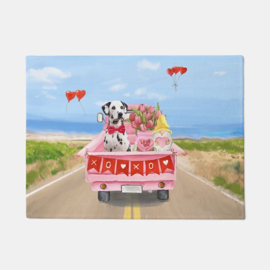 Paillasson Chien dalmate Saint Valentin Coeurs de Camion (Devant)