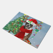 Paillasson Chien de boxe en neige avec cadeaux de Noël (Incliné)