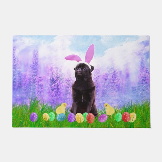 Paillasson Chien de carlin avec oeufs de Pâques Poussins lapi (Devant)