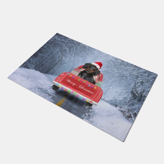 Paillasson Chien de Dachshund en neige assis sur un camion de (Incliné)